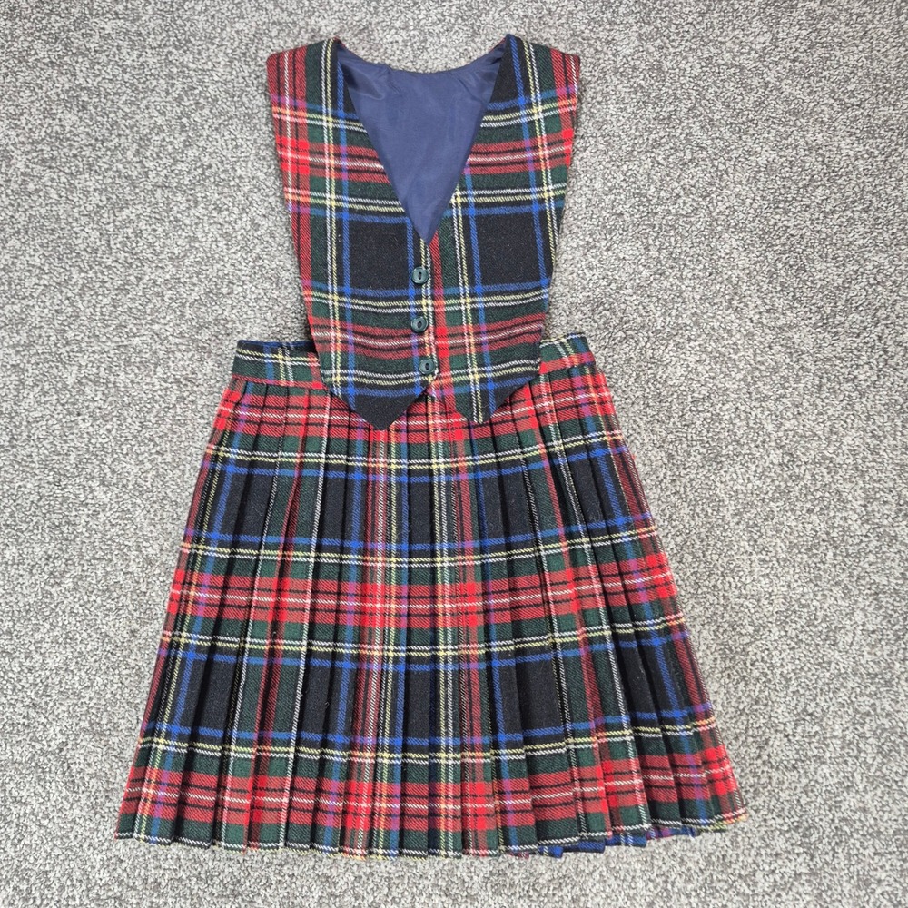 Vintage Tartan Plaid Jumper Wool Blend Pleated Dress Skirt Made‎ in Ireland Kids